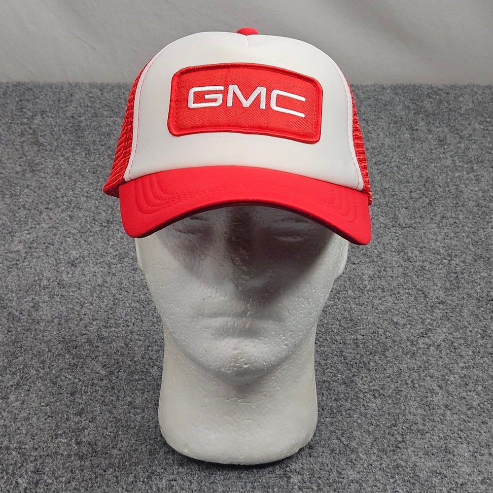 GMC Trucker Hat Mens Red White Foam Cap Snapback Patch Style Utility Workwear